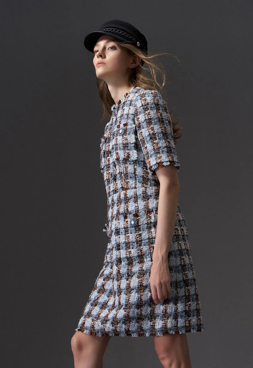 Amber and Light Blue Tweed Dress