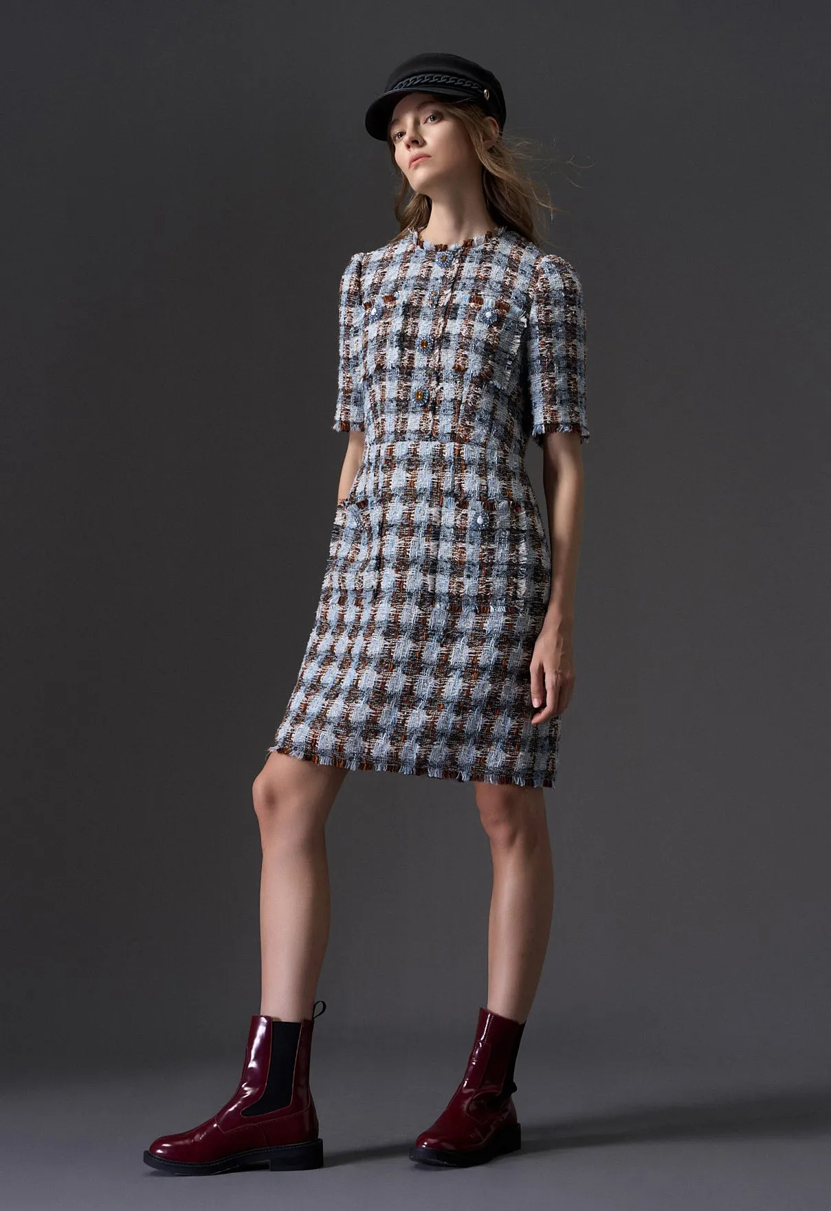 Amber and Light Blue Tweed Dress