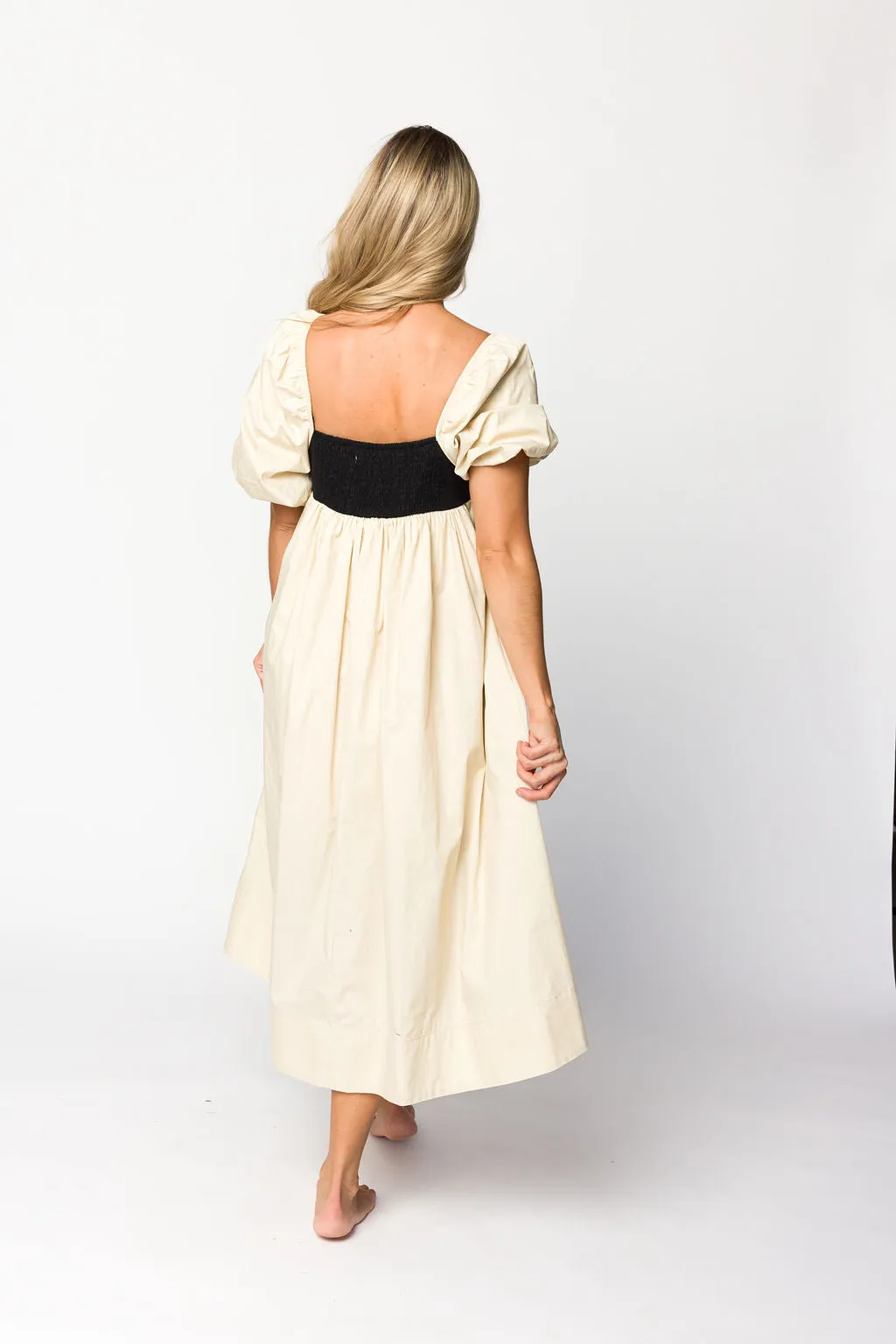 Amia Cotton Midi Dress in Beige