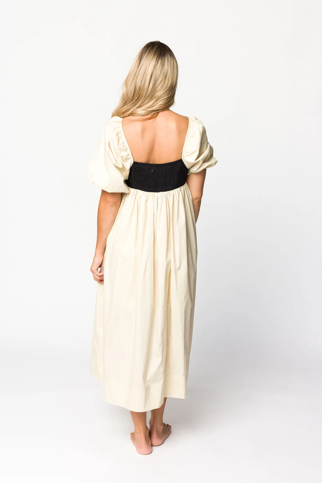 Amia Cotton Midi Dress in Beige