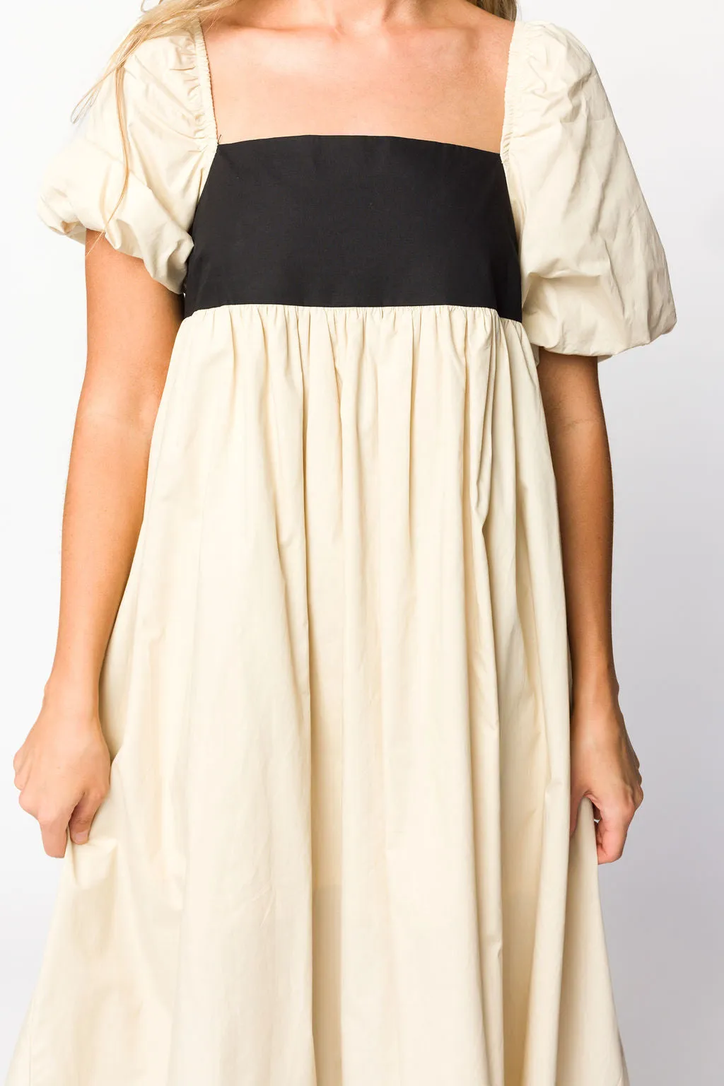 Amia Cotton Midi Dress in Beige