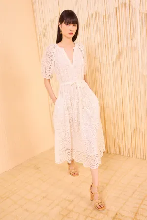 Annetta Puff Sleeve Midi Dress - Pristine
