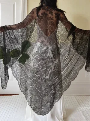 Antique Black Lace Shawl - One Size