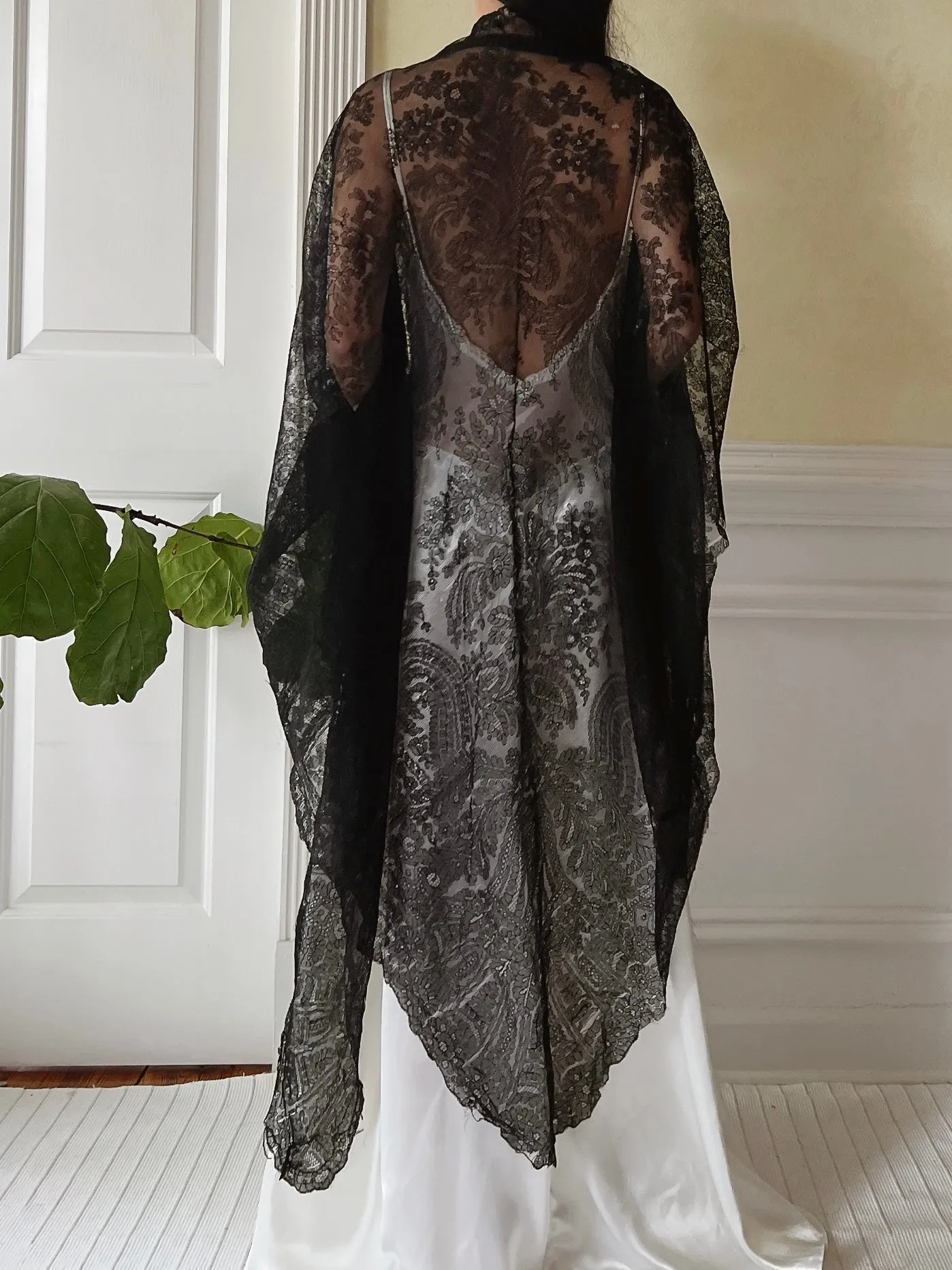 Antique Black Lace Shawl - One Size