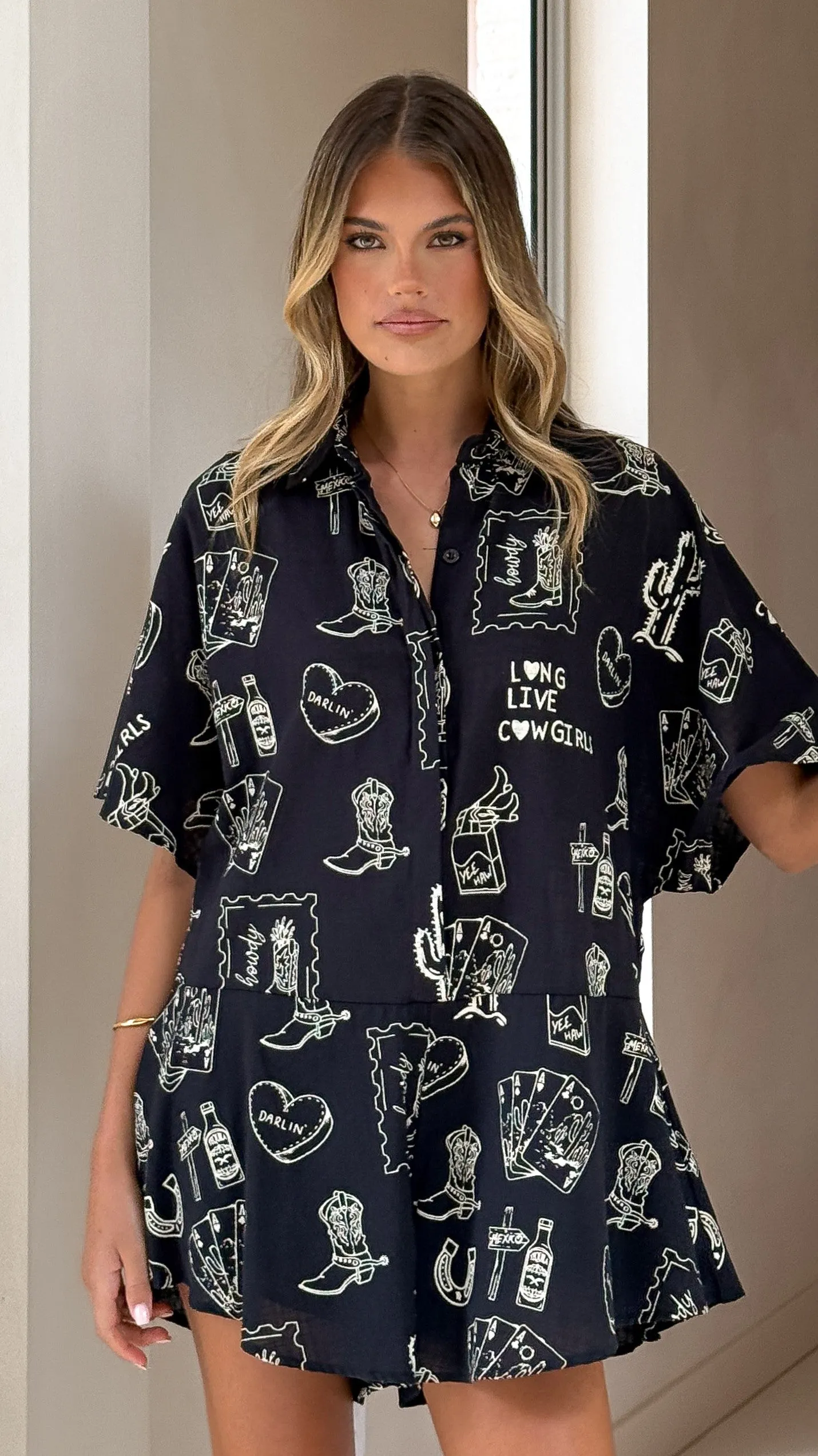 Aralyn Playsuit - Black/Beige Cowgirl