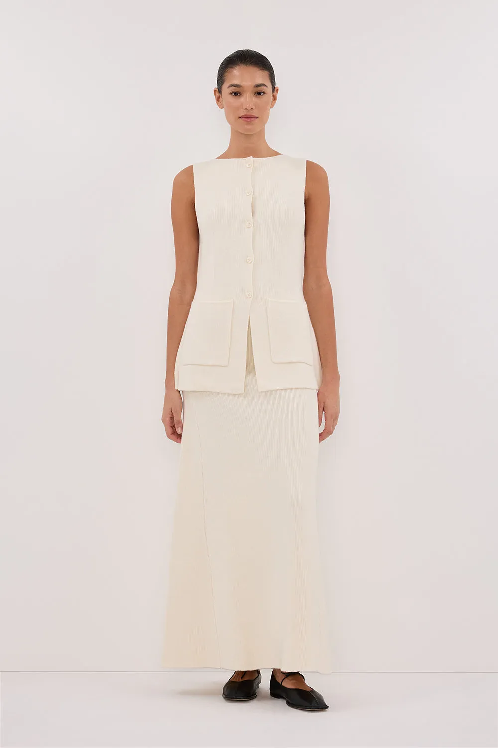 AVA CREAM LONGINE KNIT VEST 