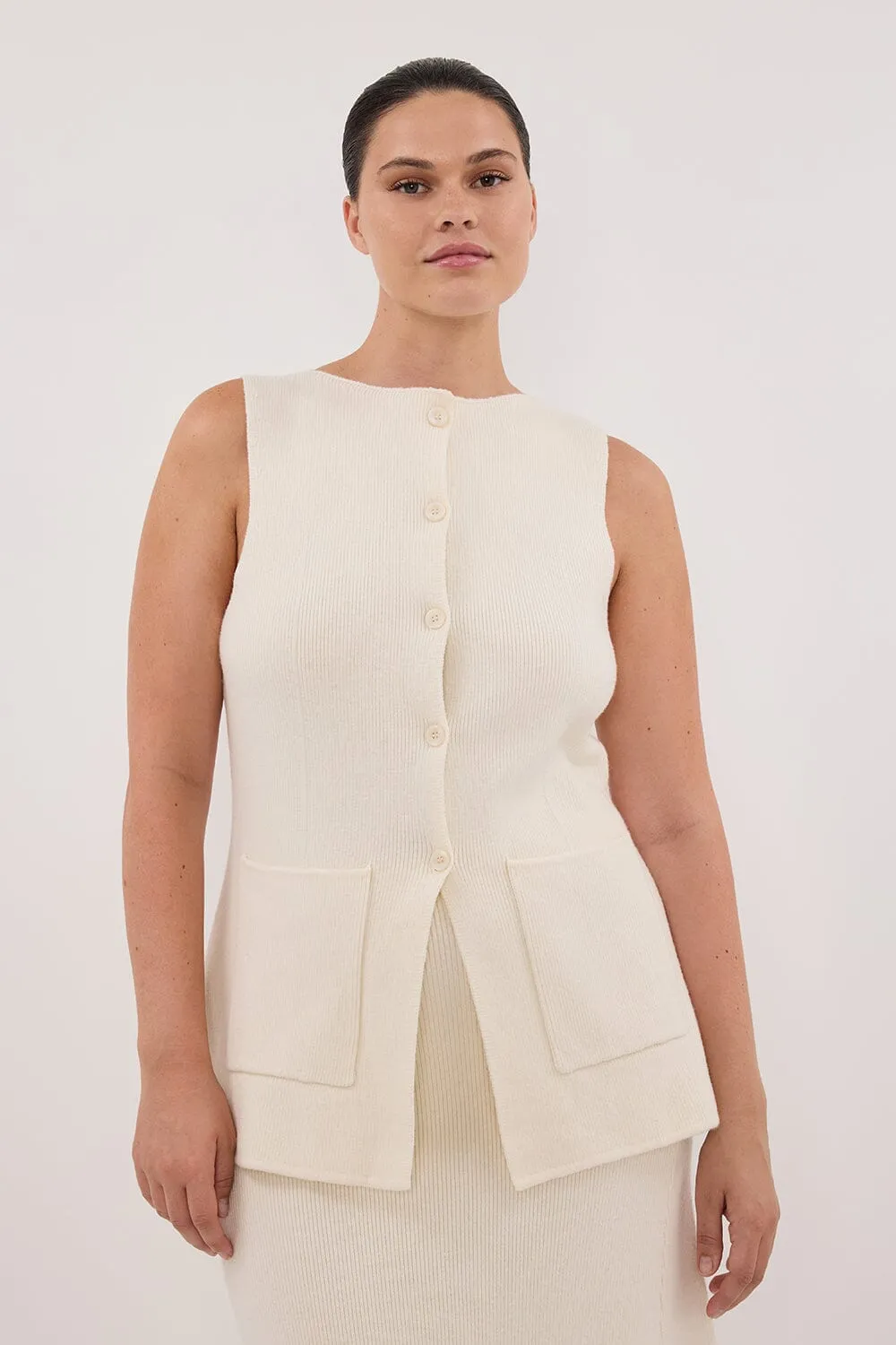 AVA CREAM LONGINE KNIT VEST 