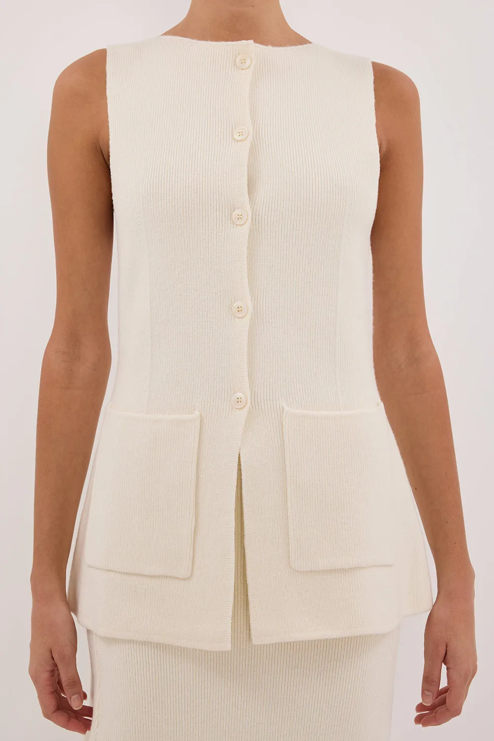 AVA CREAM LONGINE KNIT VEST 