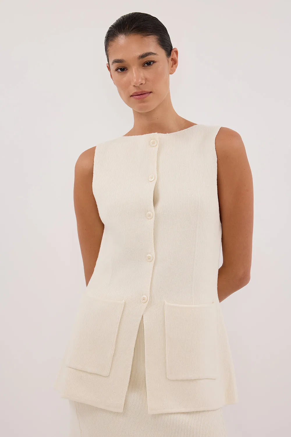 AVA CREAM LONGINE KNIT VEST 