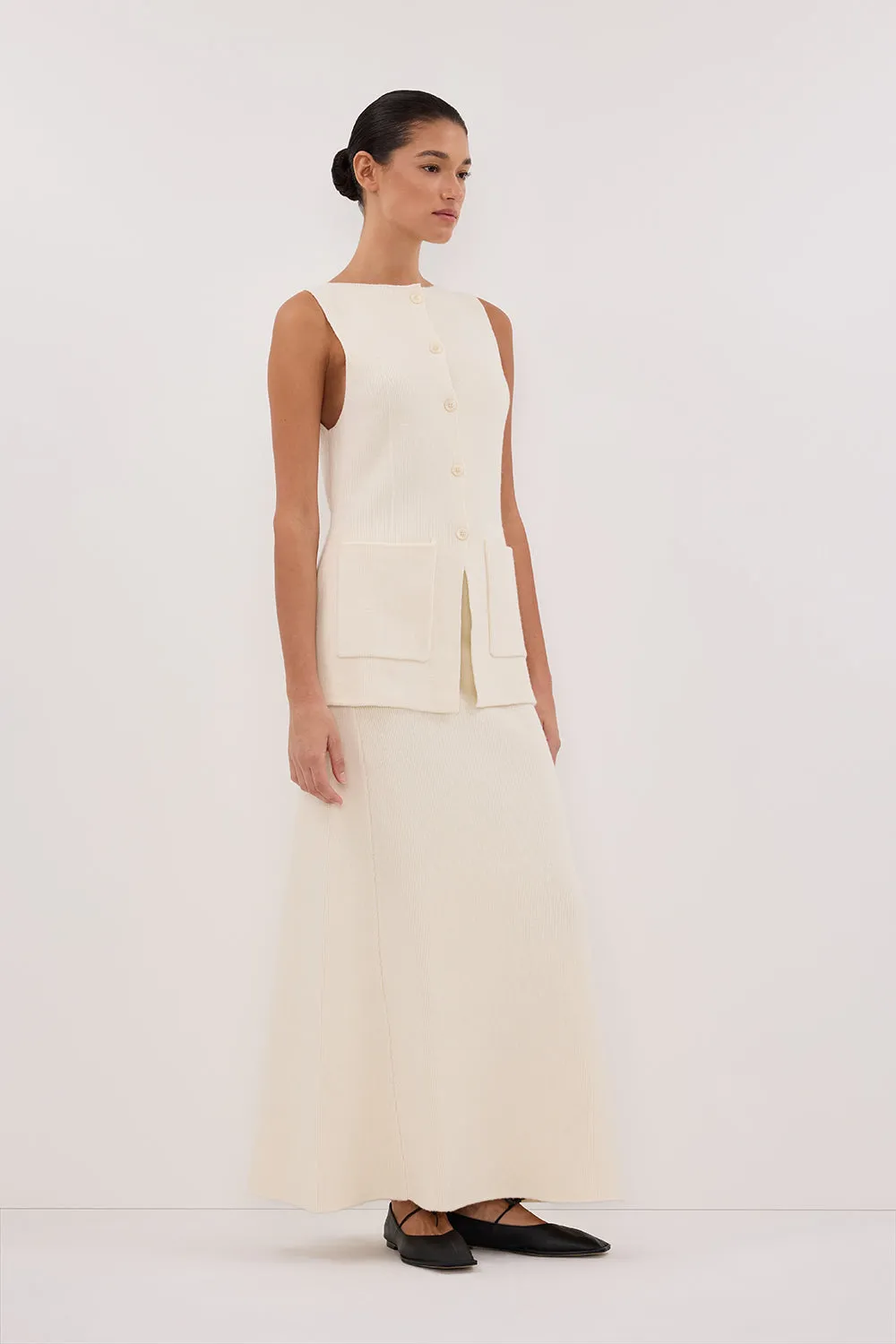 AVA CREAM LONGLINE KNIT MIDI SKIRT