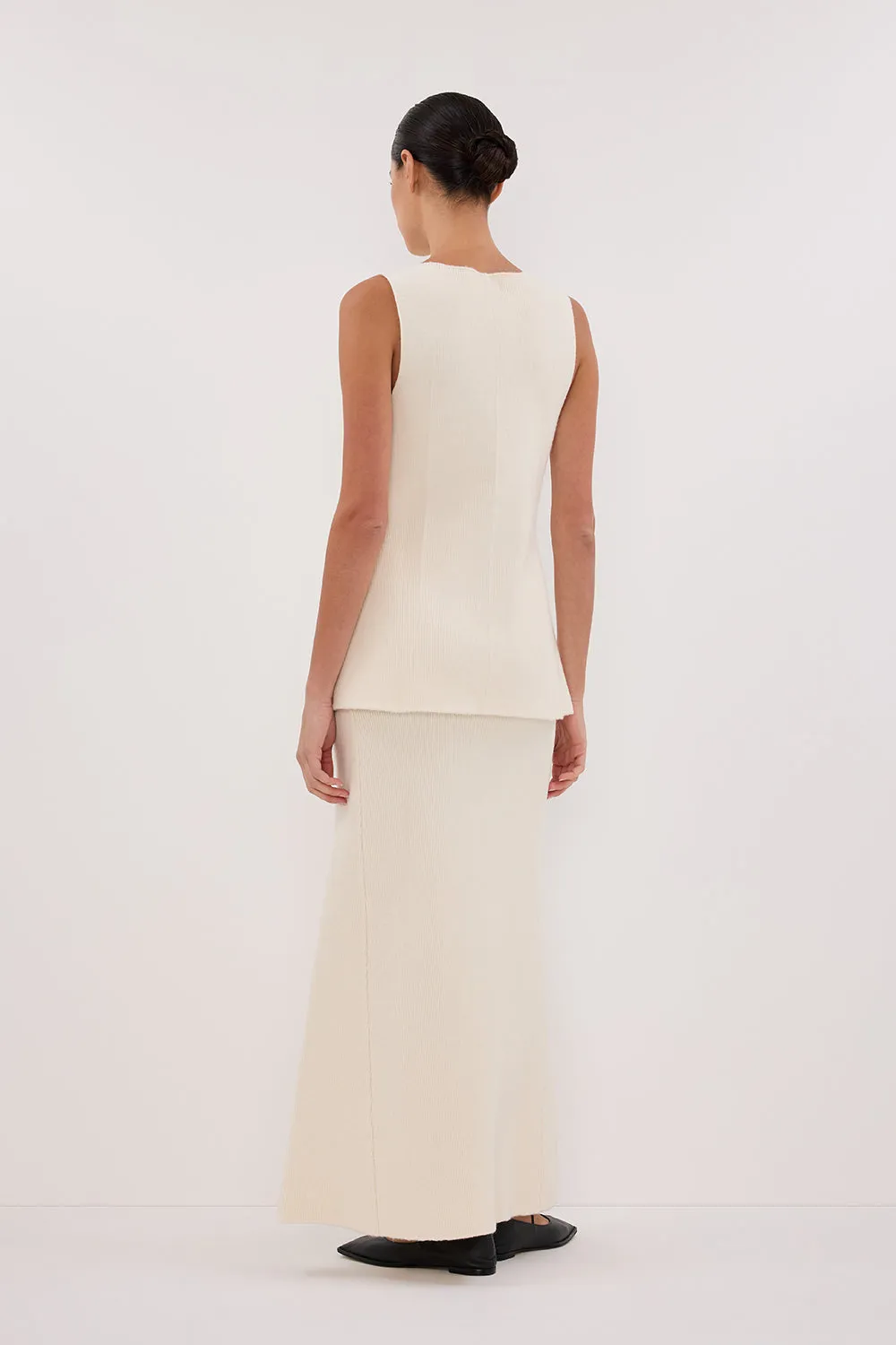 AVA CREAM LONGLINE KNIT MIDI SKIRT