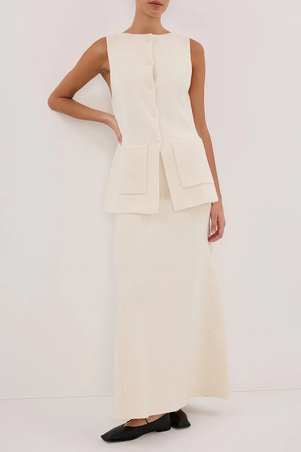 AVA CREAM LONGLINE KNIT MIDI SKIRT