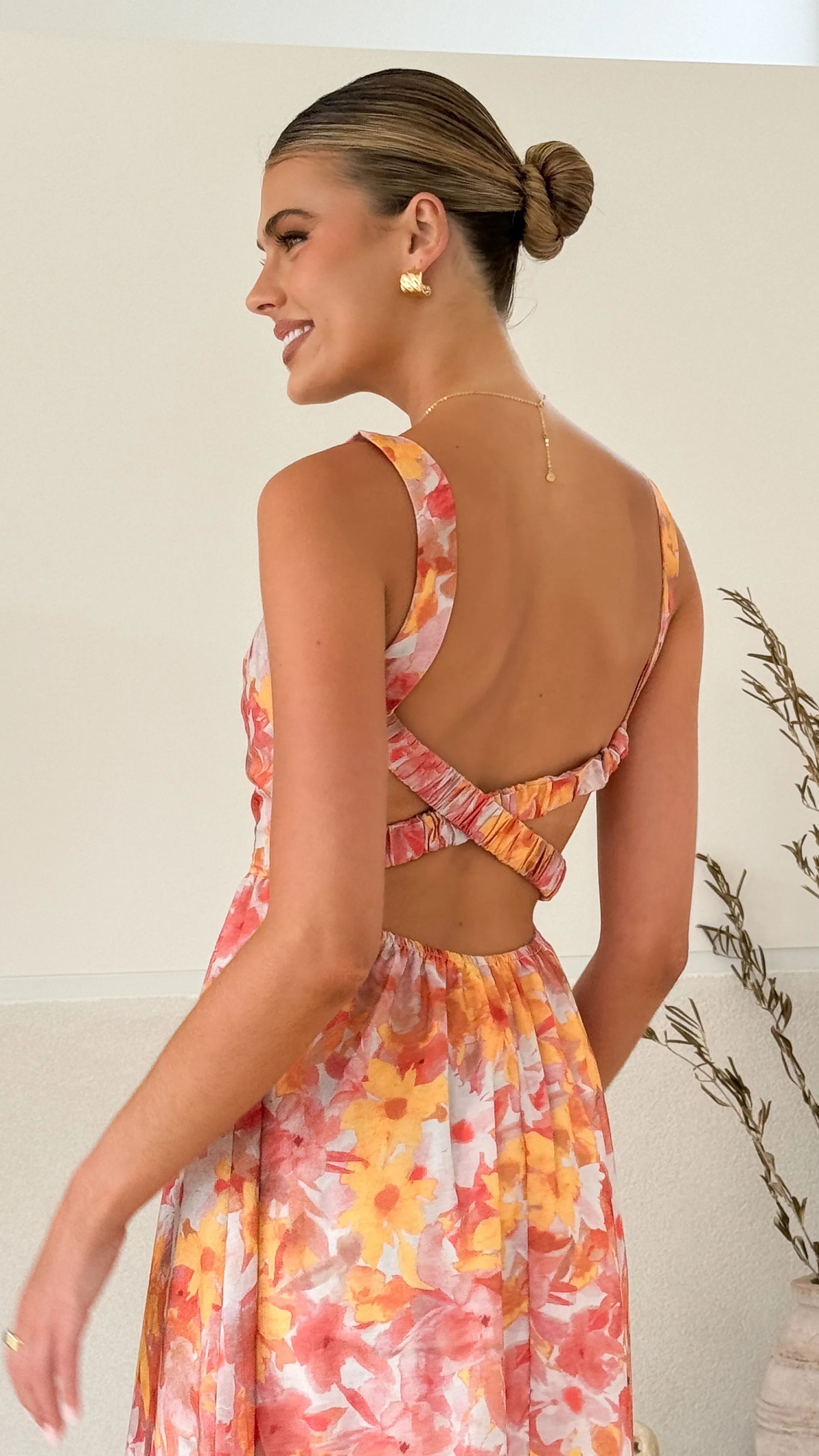 Bairbre Maxi Dress - Orange/Red Floral