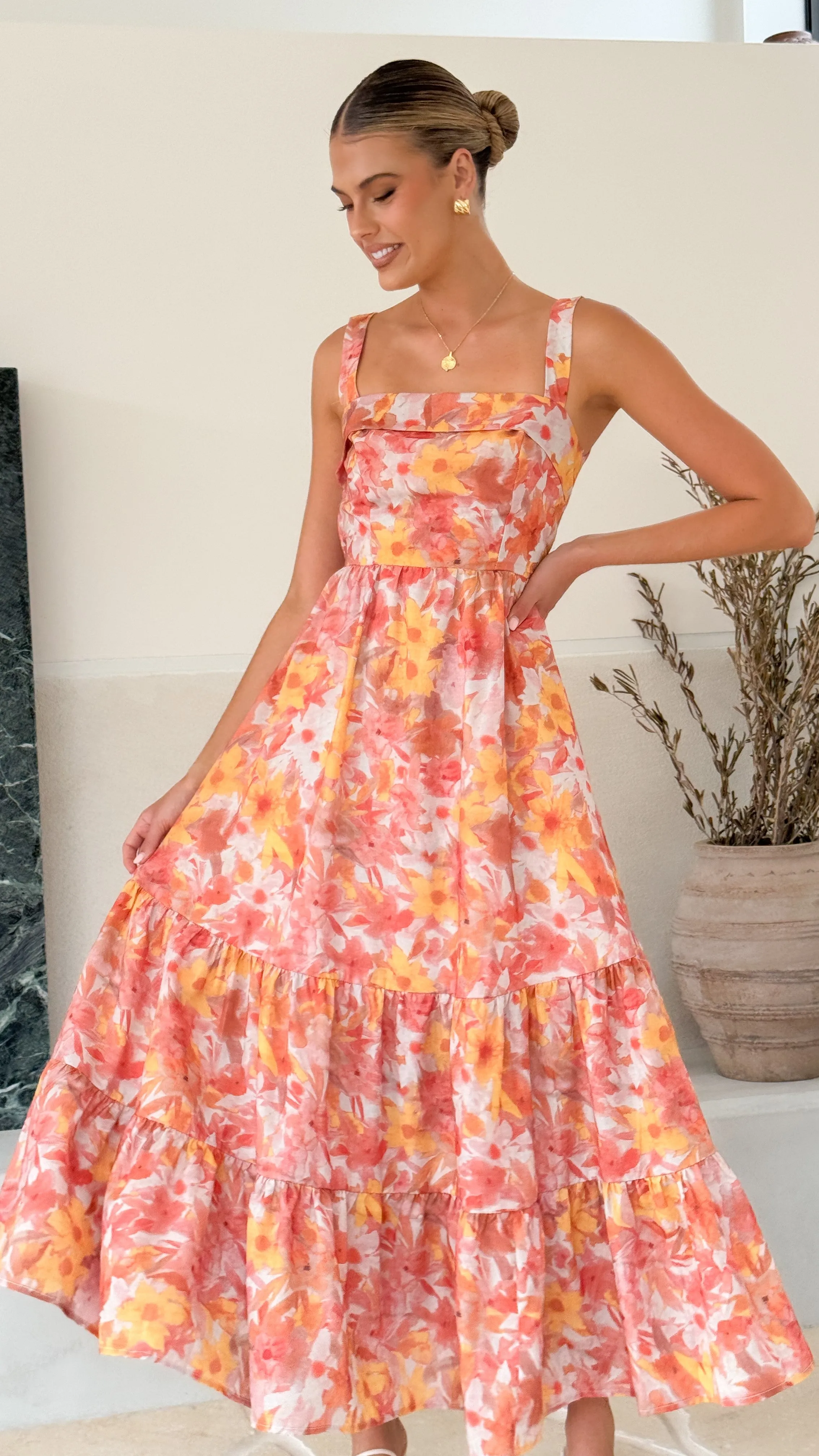 Bairbre Maxi Dress - Orange/Red Floral