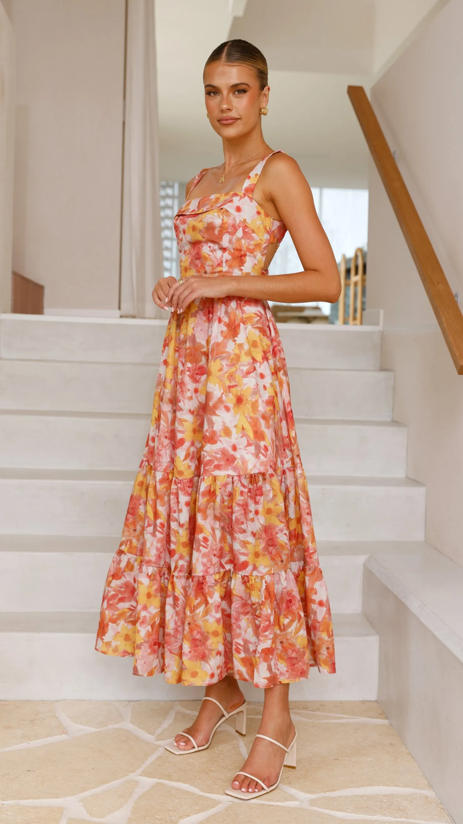 Bairbre Maxi Dress - Orange/Red Floral