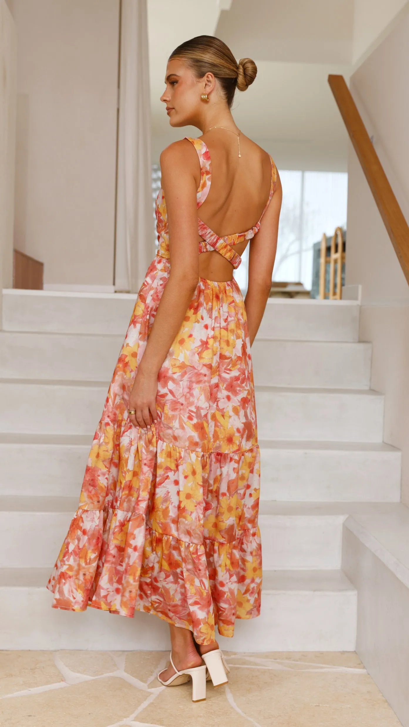Bairbre Maxi Dress - Orange/Red Floral