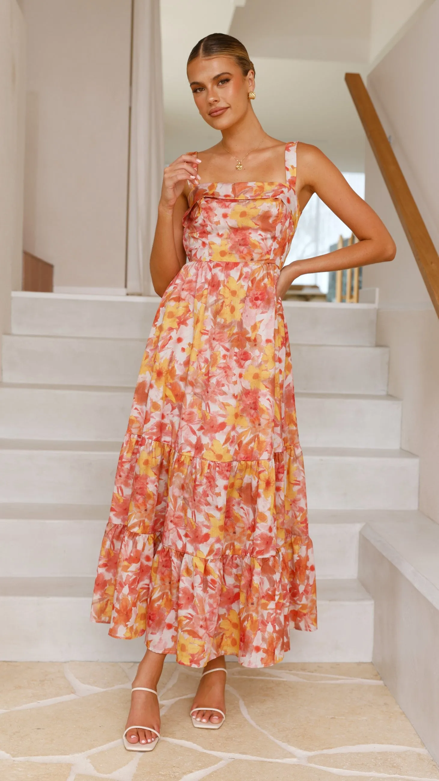 Bairbre Maxi Dress - Orange/Red Floral