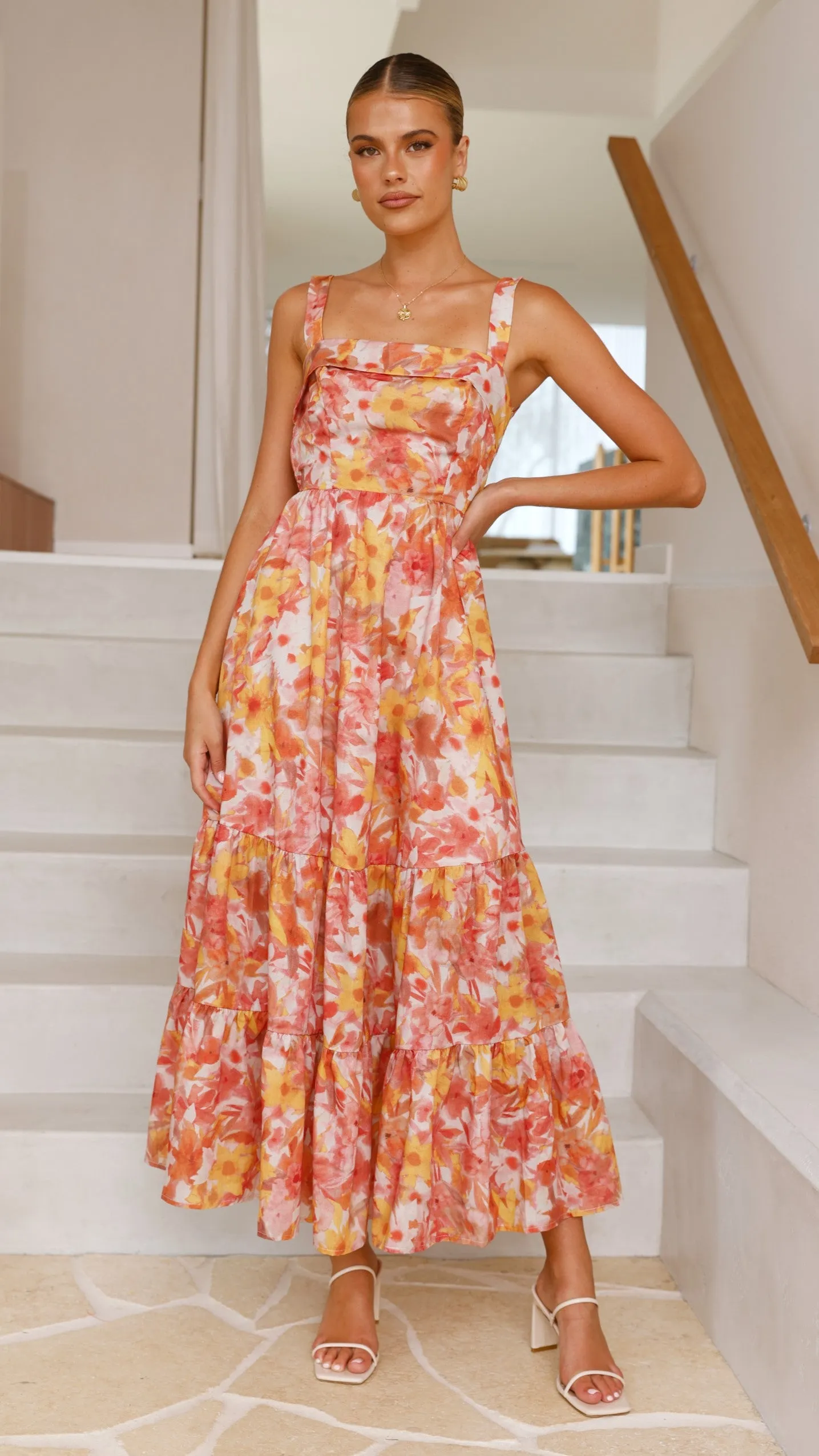 Bairbre Maxi Dress - Orange/Red Floral