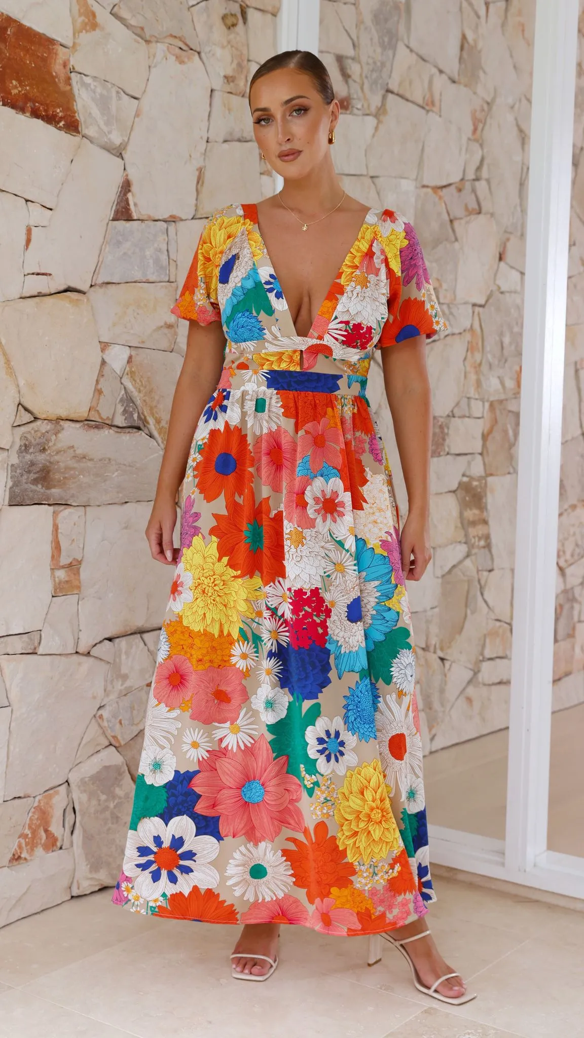 Baker Maxi Dress - Orange/Blue/Pink Floral
