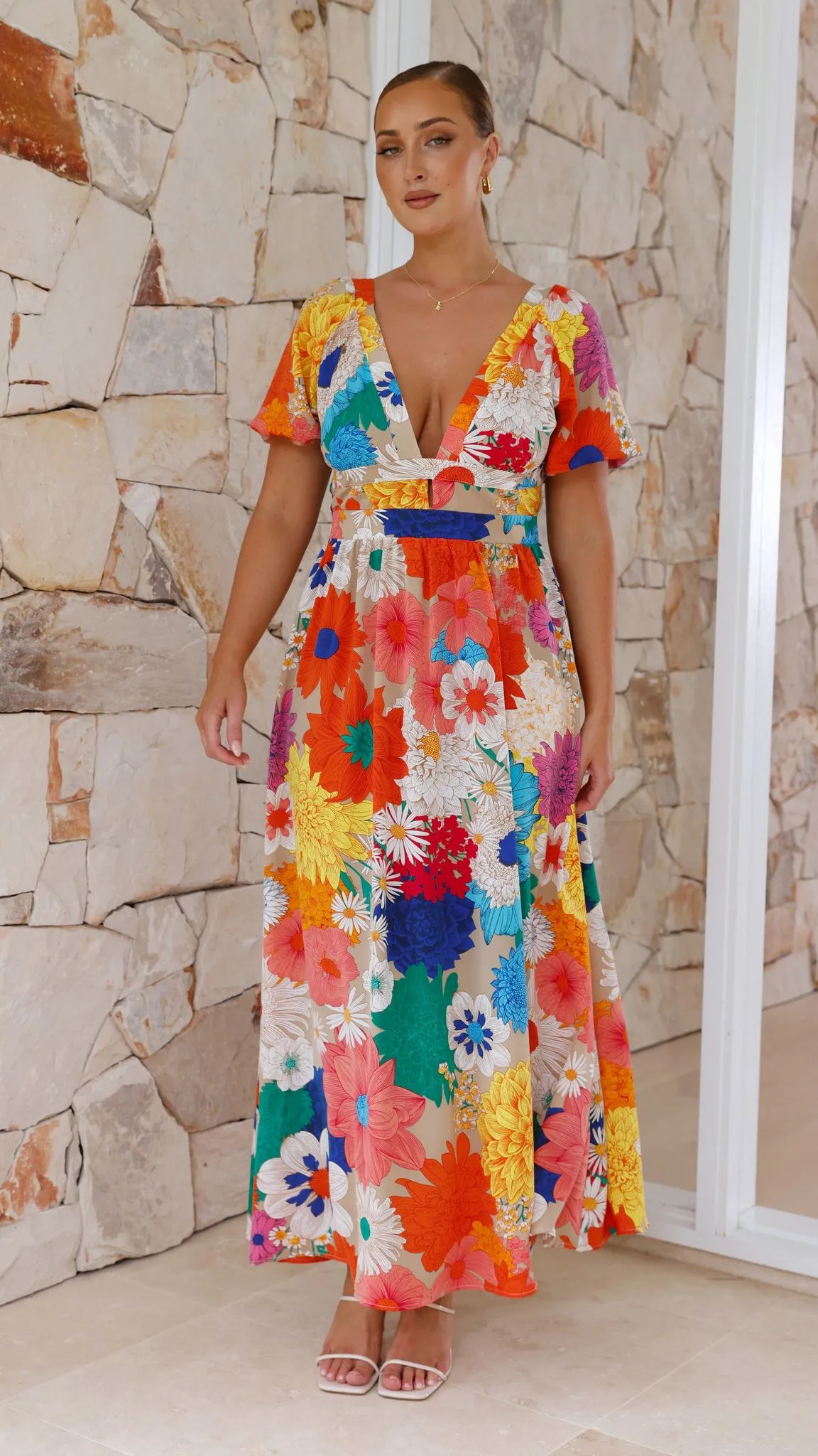 Baker Maxi Dress - Orange/Blue/Pink Floral