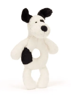 Bashful Black & Cream Puppy Ring Rattle