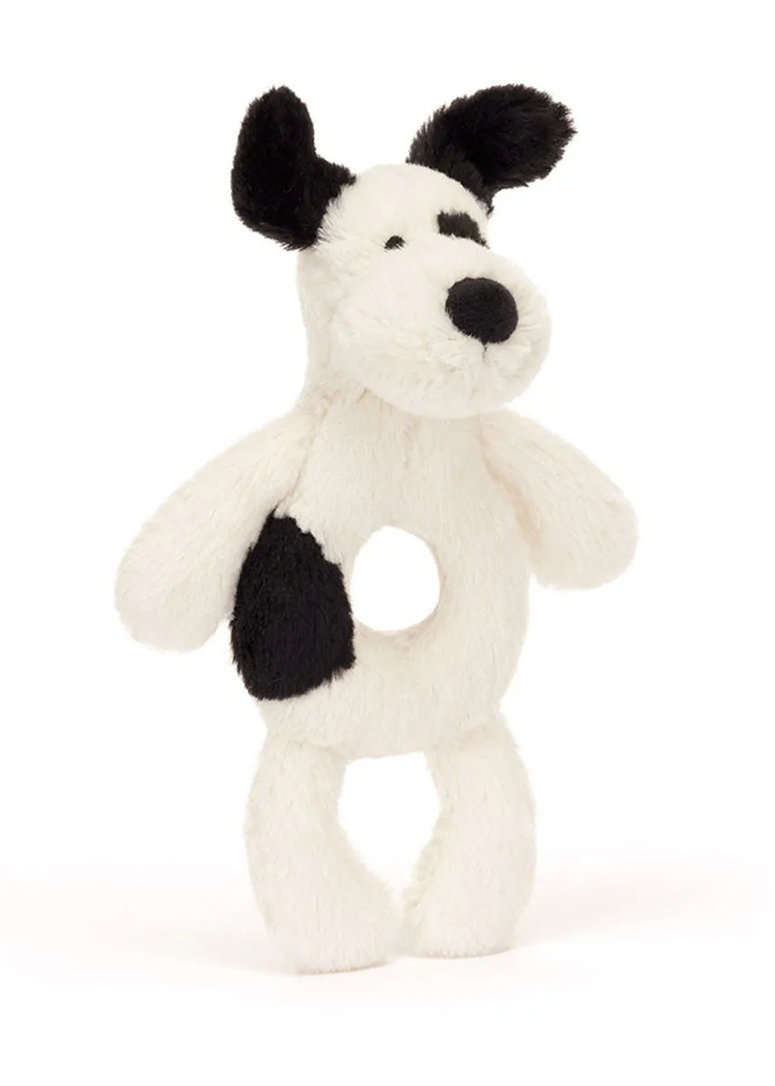 Bashful Black & Cream Puppy Ring Rattle