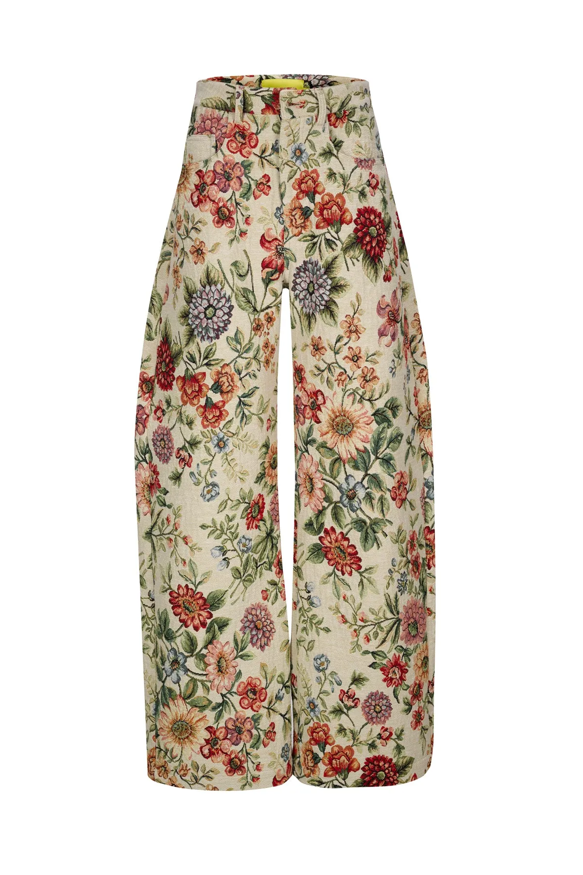 BEIGE FLORAL BROCADE BOYFRIEND TROUSERS