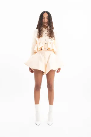 BEIGE HEAVY SATIN VOLUME DRAPED SHORTS