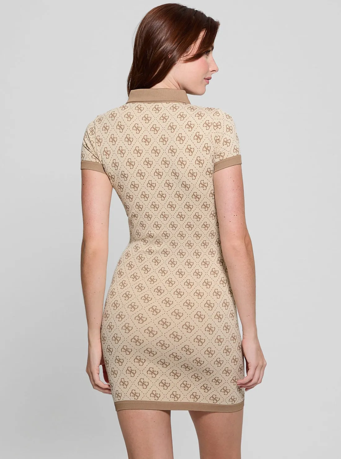 Beige Logo Rhombus Mini Dress
