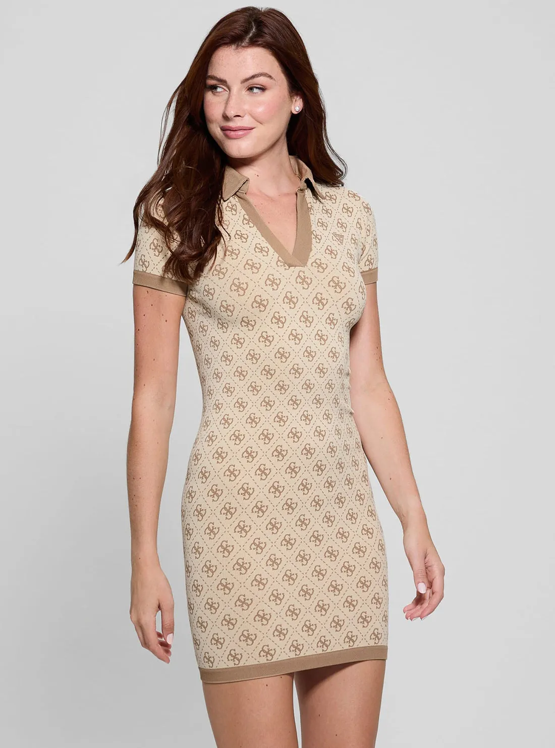 Beige Logo Rhombus Mini Dress