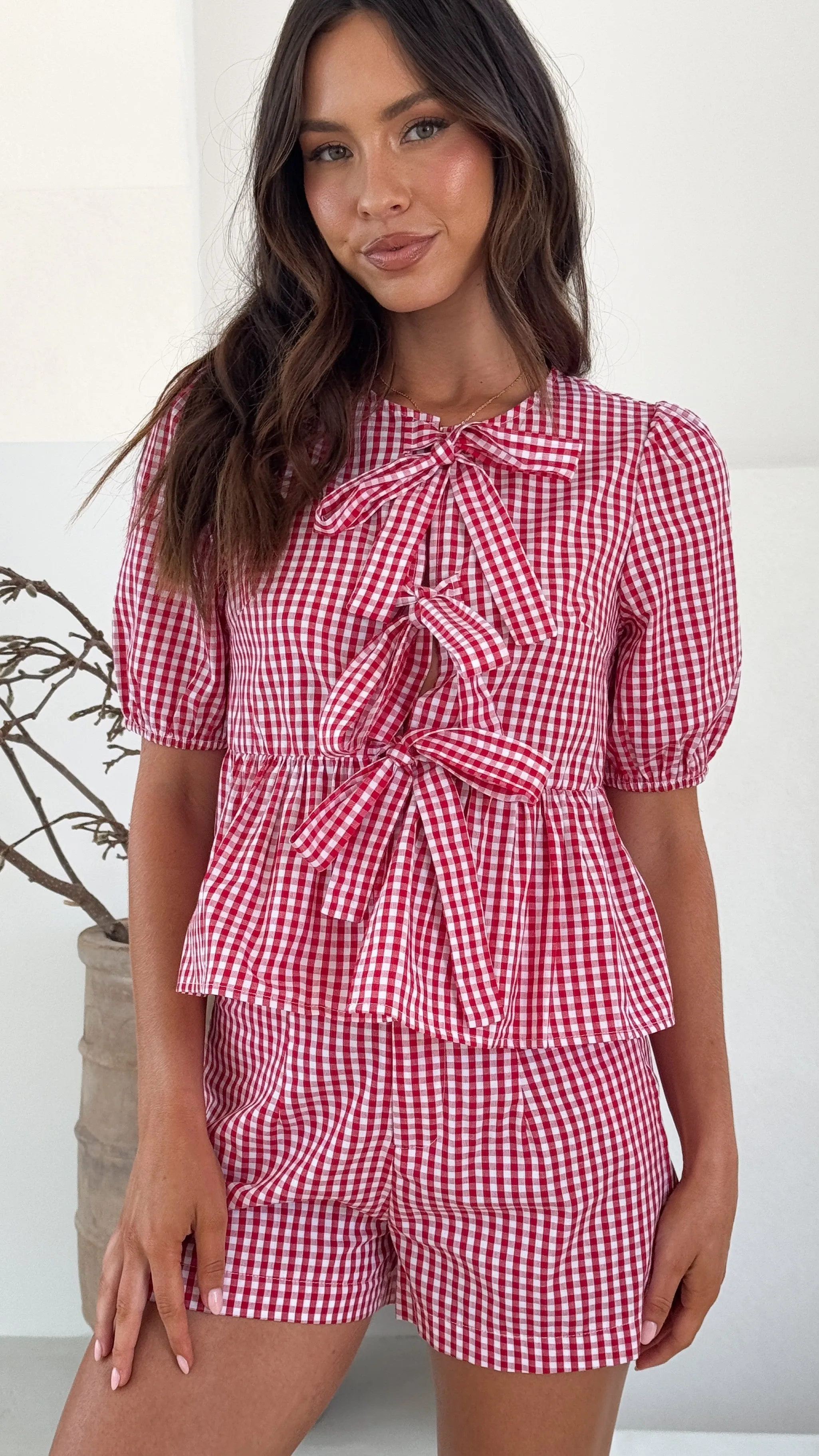 Belle Tie Front Shirt - Red Check