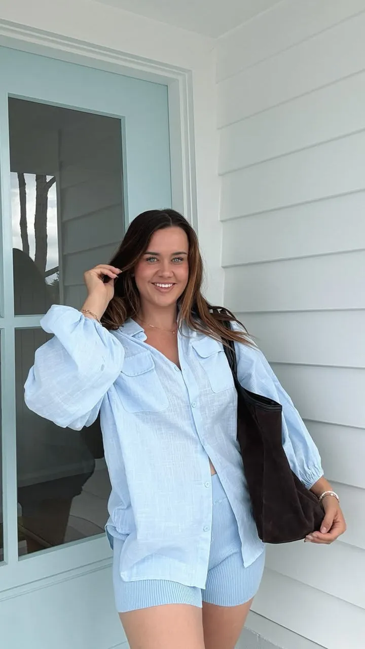 Bianca Oversized Button Up Shirt - Blue