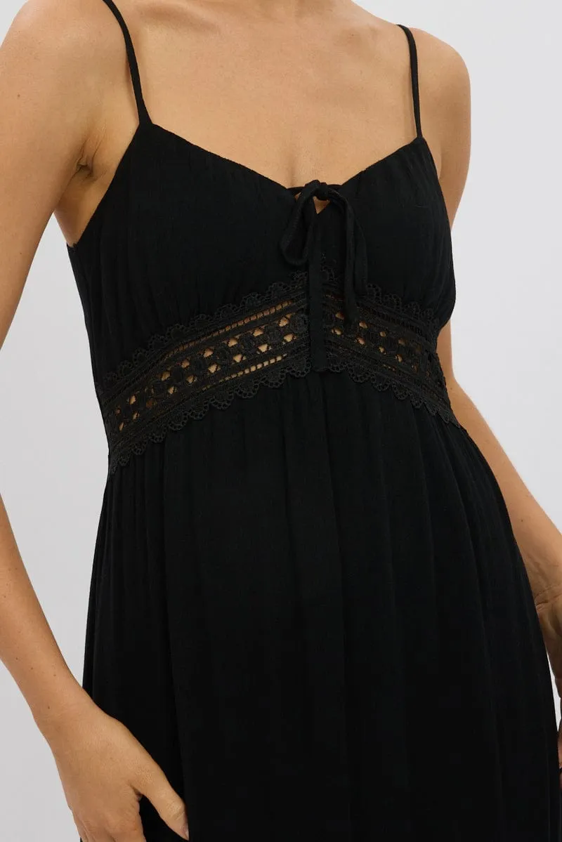 Black Maxi Dress Strappy Lace Trim