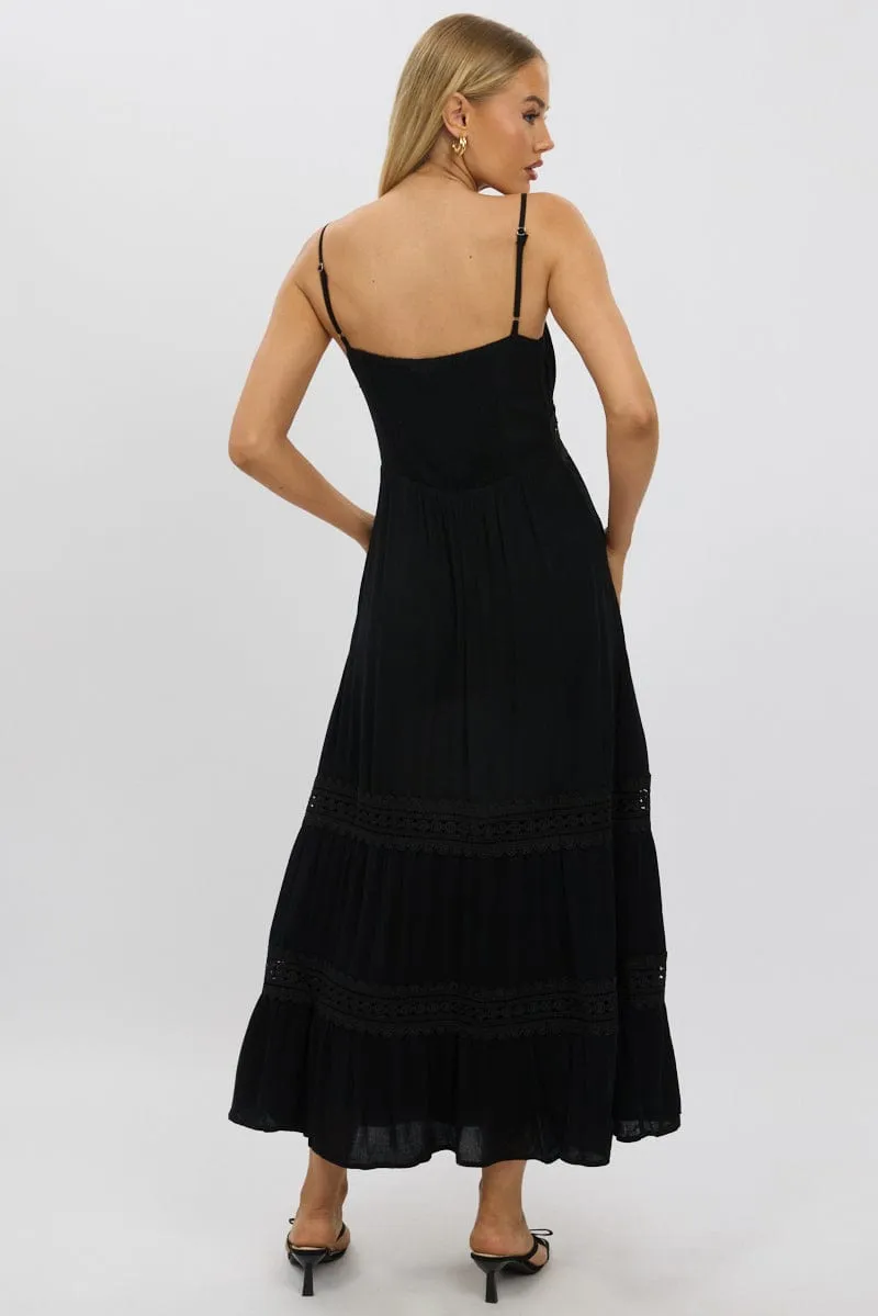 Black Maxi Dress Strappy Lace Trim