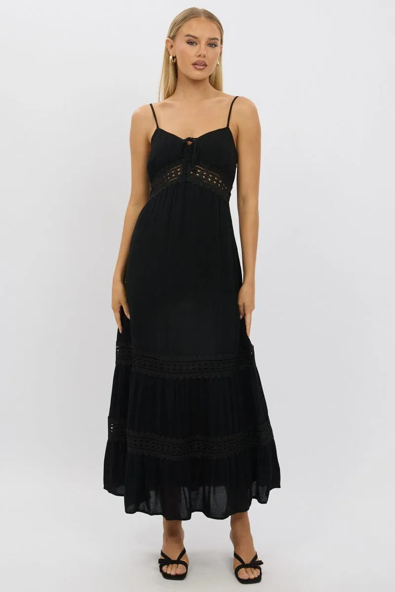 Black Maxi Dress Strappy Lace Trim