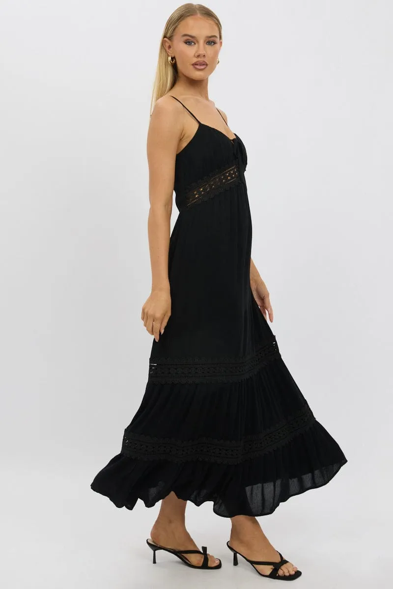 Black Maxi Dress Strappy Lace Trim