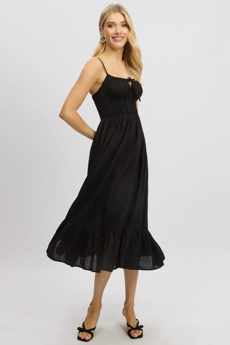 Black Midi Dress Tiered Strappy