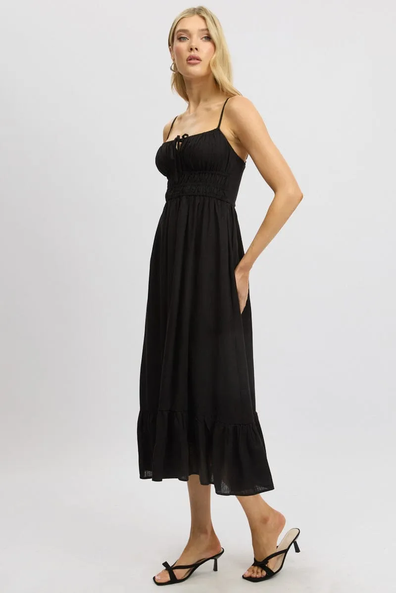 Black Midi Dress Tiered Strappy