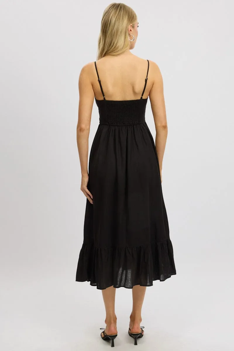 Black Midi Dress Tiered Strappy