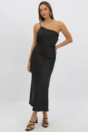 Black One Shoulder Dress Satin