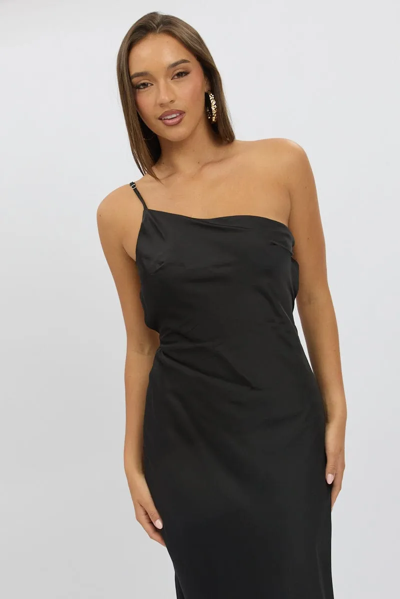 Black One Shoulder Dress Satin