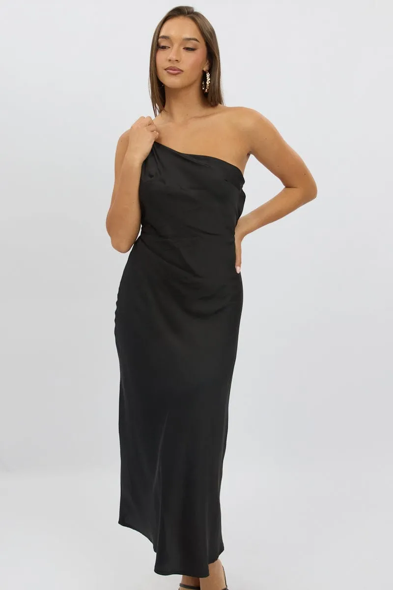 Black One Shoulder Dress Satin