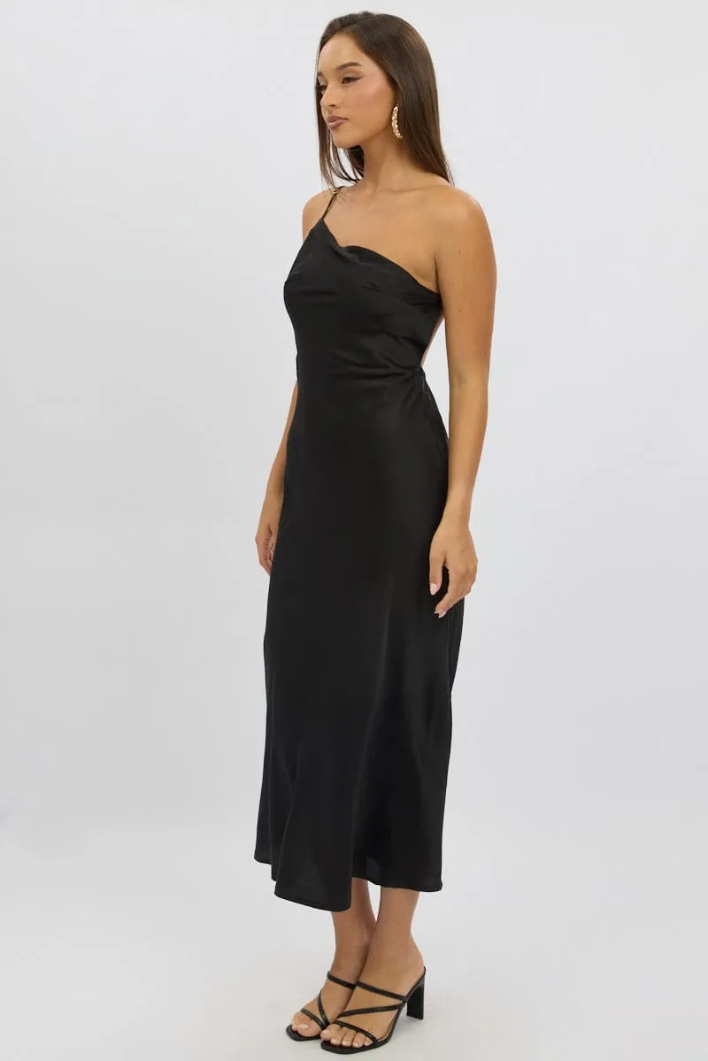 Black One Shoulder Dress Satin