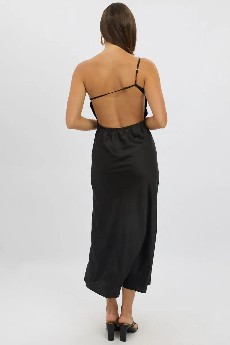 Black One Shoulder Dress Satin