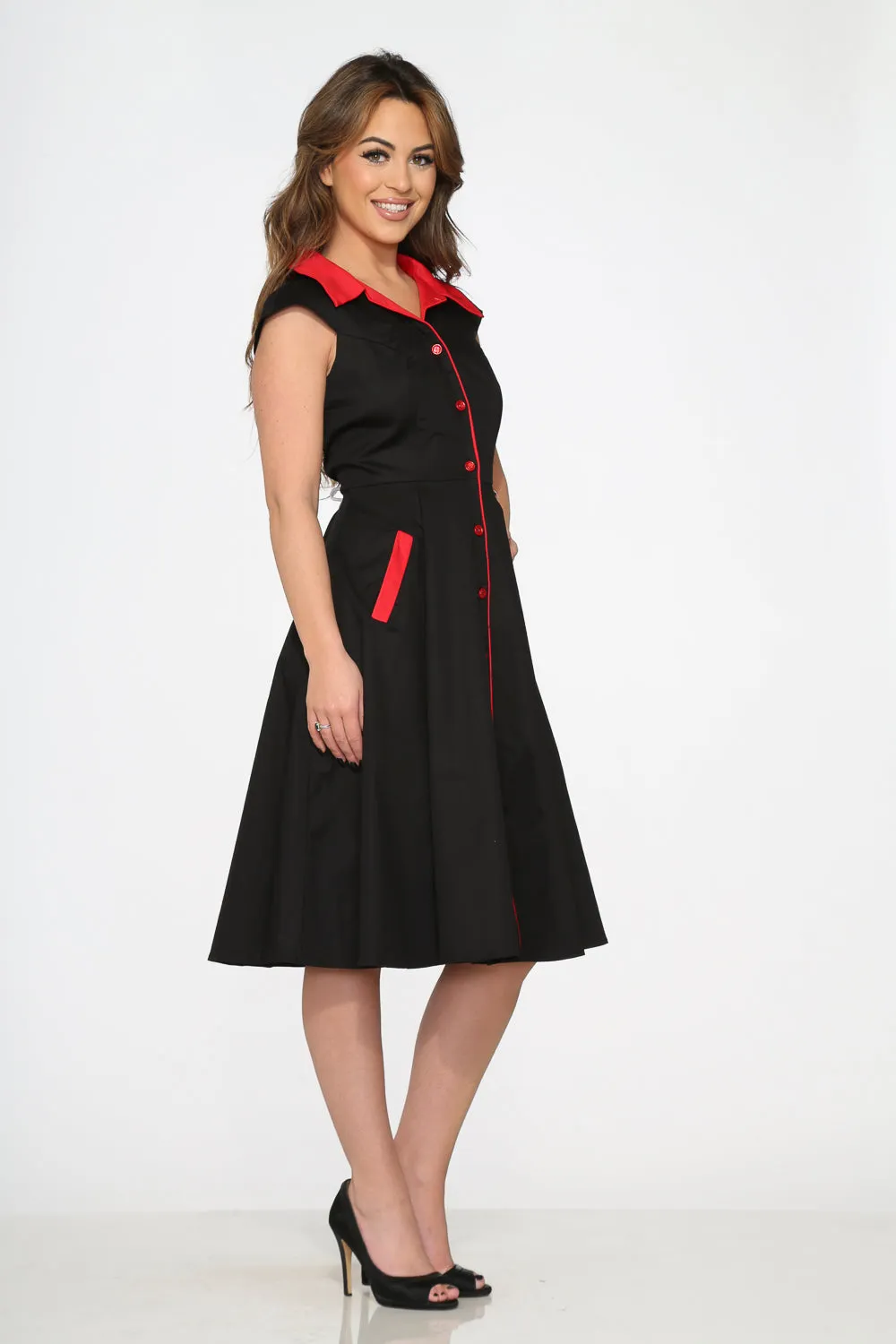 Black Red Trim Swing Dress