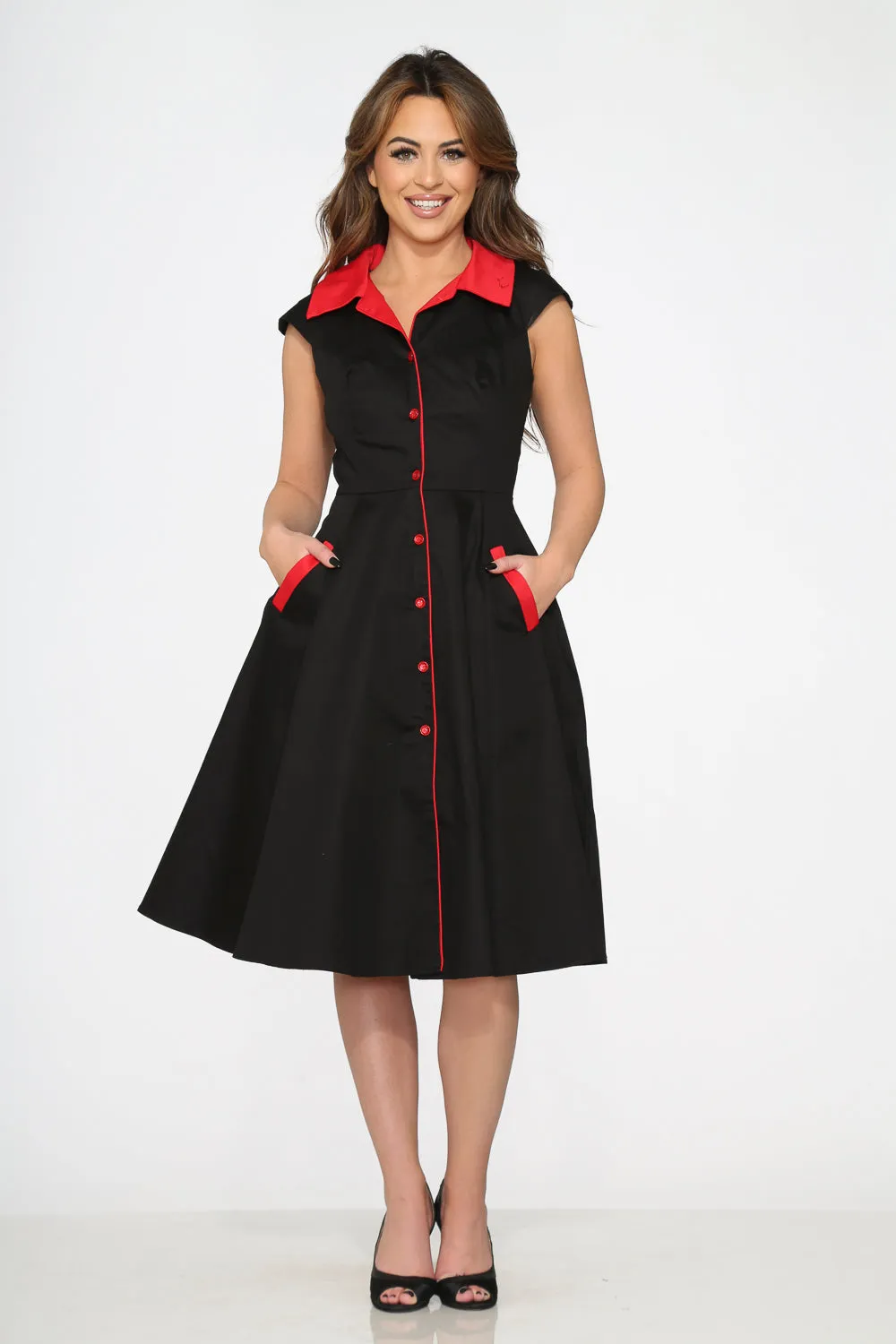 Black Red Trim Swing Dress