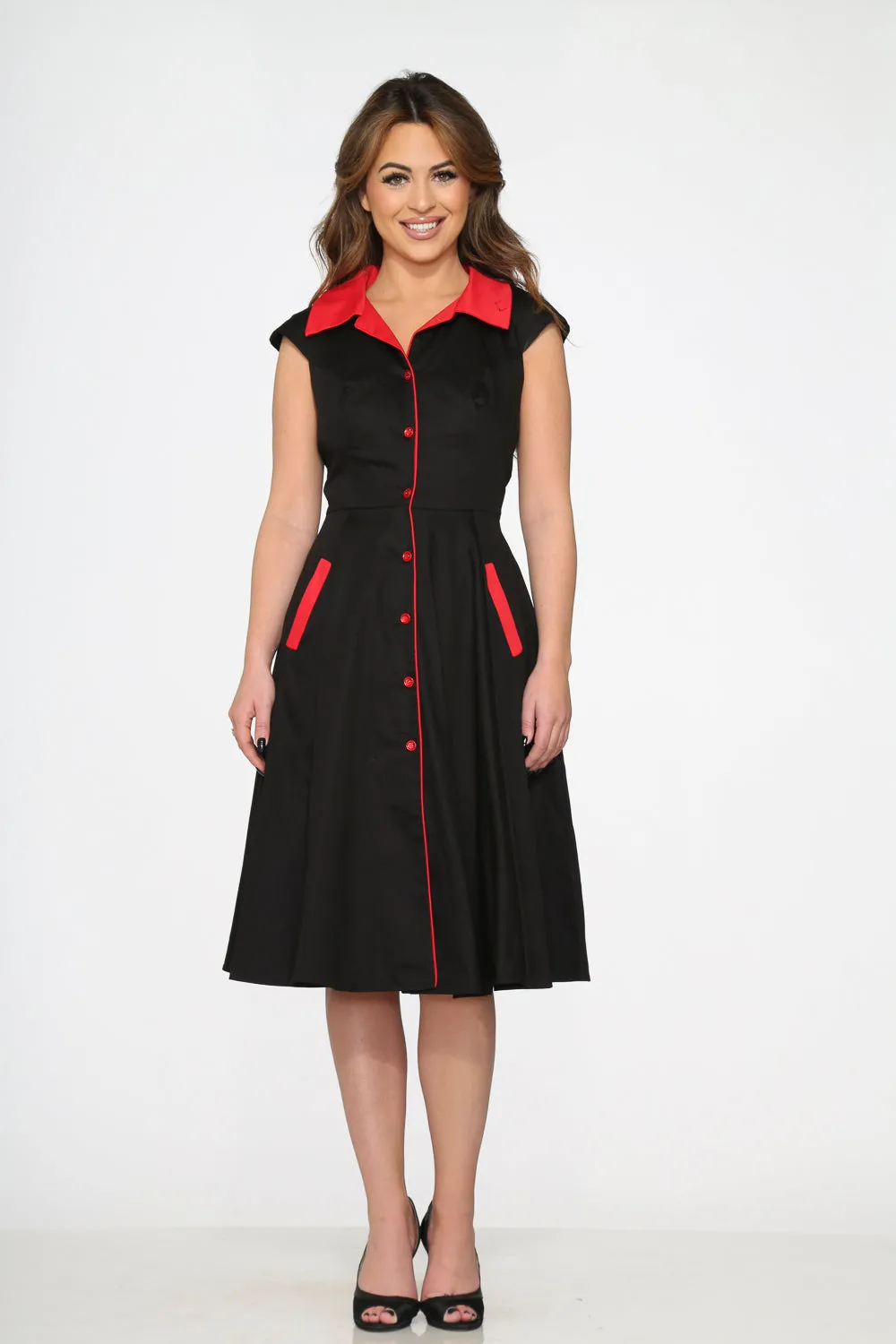 Black Red Trim Swing Dress