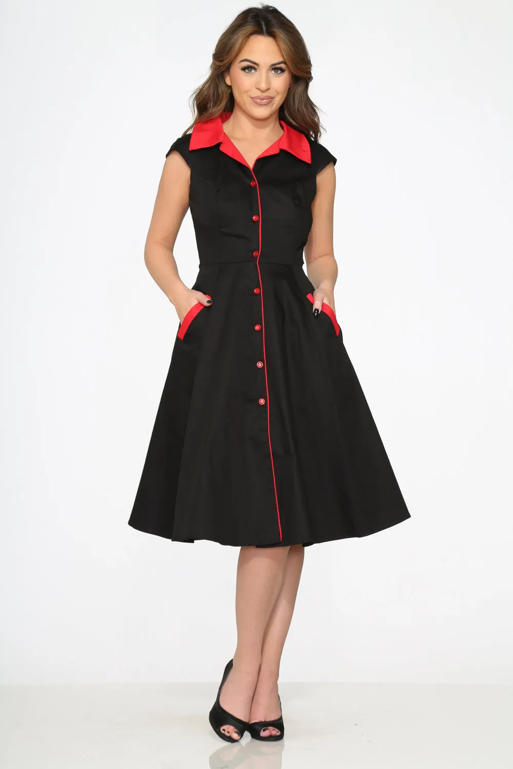 Black Red Trim Swing Dress