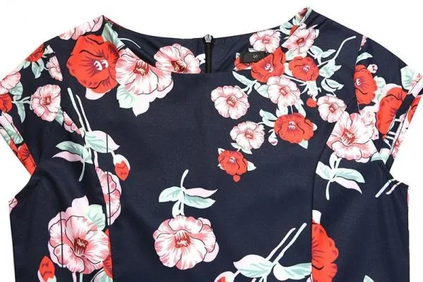 Black White Polka Dot Vintage Dress Floral Print Short Sleeve Retro Robe Rockabilly Dresses Party