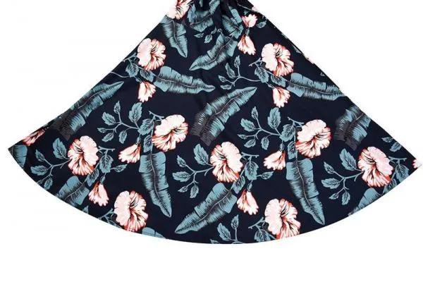 Black White Polka Dot Vintage Dress Floral Print Short Sleeve Retro Robe Rockabilly Dresses Party
